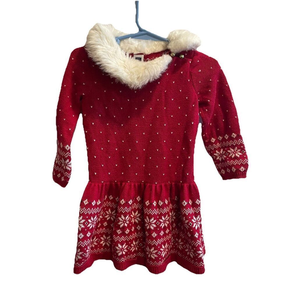 Janie & Jack holiday fur trim polka dot snowflake dress 18 - 24 Months Christmas